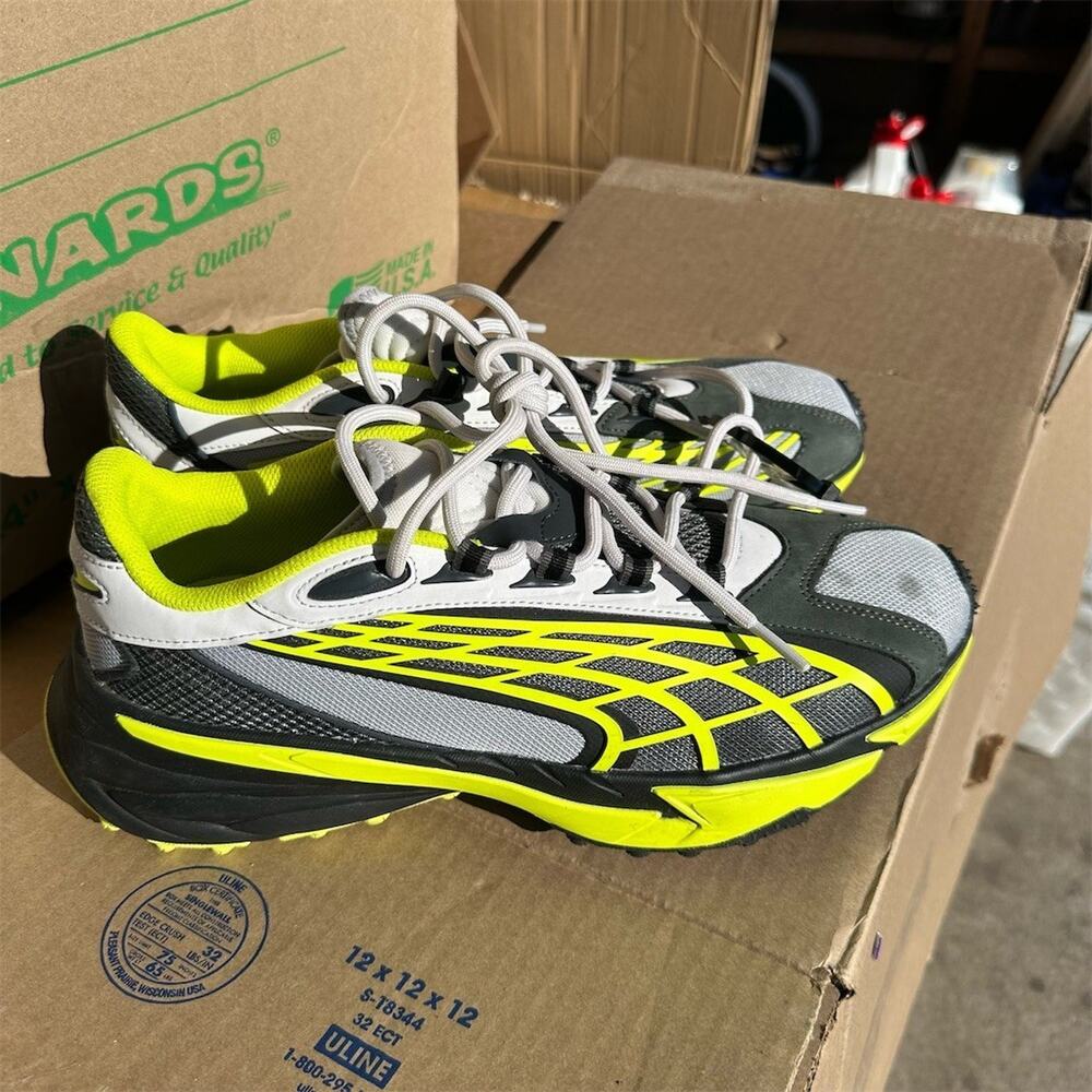 PUMA Spirex Sci-Fi Men's Sneakers Size 11.5 Gray Black Neon Lime Lace Up | EUC